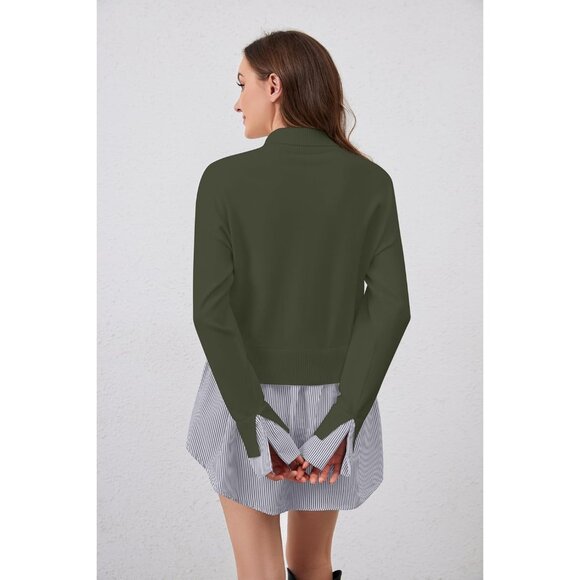 Women Slit Turtleneck Patchwork Sweater X-large Knit Casual Top - Picture 5 of 5